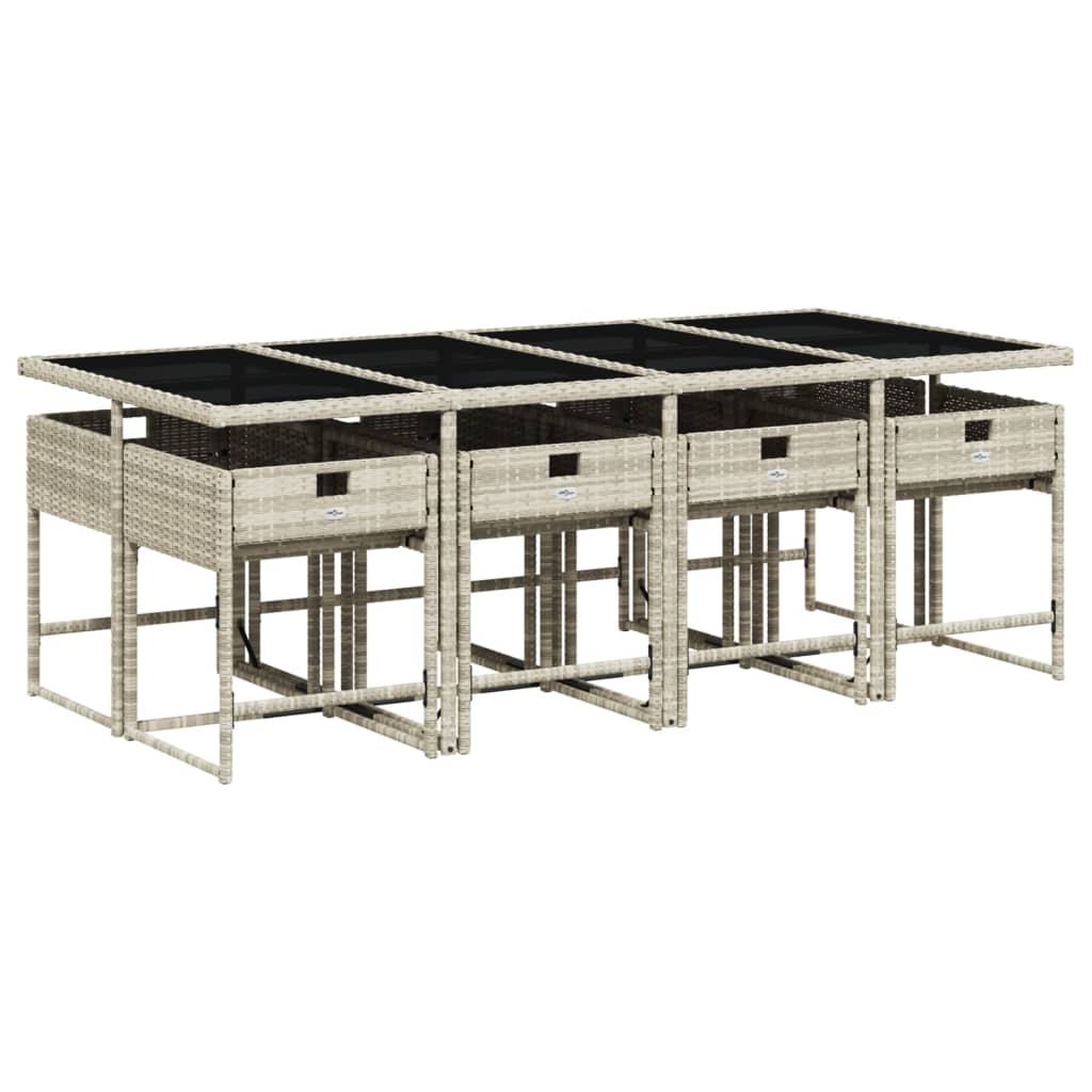 -Delige Tuinset Met Kussens Poly Rattan Lichtgrijs Glas 9