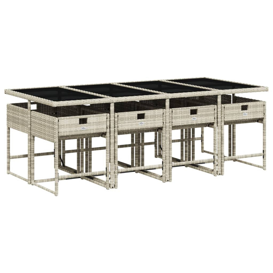 -Delige Tuinset Met Kussens Poly Rattan Lichtgrijs Glas 9