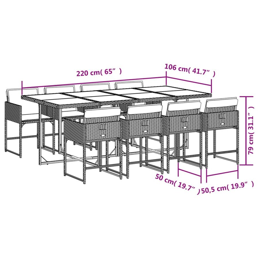 -Delige Tuinset Met Kussens Poly Rattan Lichtgrijs Glas 9