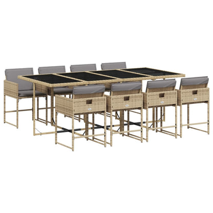 9-Delige Tuinset Met Kussens Poly Rattan Gemengd Beige