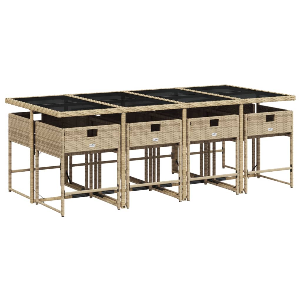 9-Delige Tuinset Met Kussens Poly Rattan Gemengd Beige