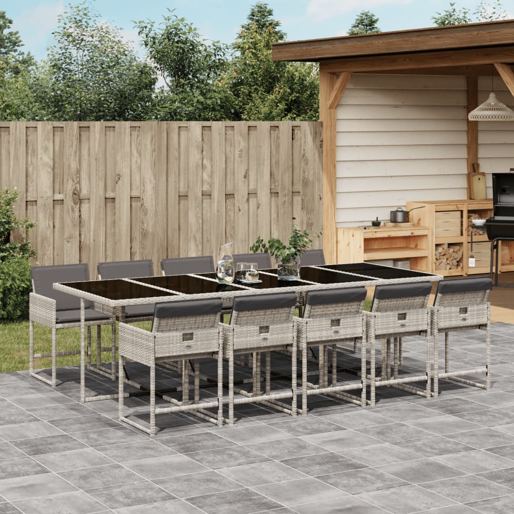 -Delige Tuinset Met Kussens Poly Rattan Lichtgrijs Glas 11