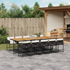 Tuinset poly rattan 11-delig zwart met kussens