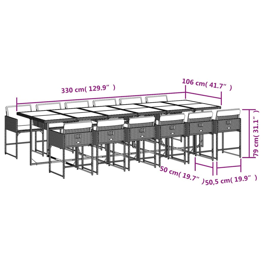 13-Delige Tuinset Met Kussens Poly Rattan Gemengd Beige