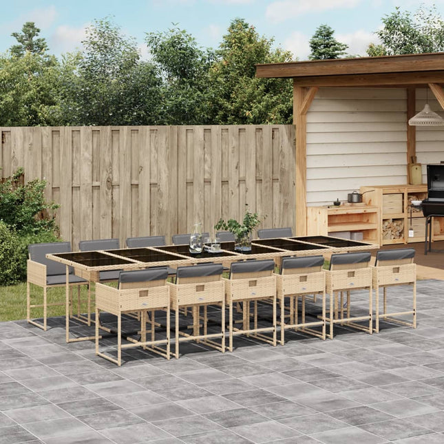 13-Delige Tuinset Met Kussens Poly Rattan Gemengd Beige