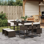 Tuinset 9-delig poly rattan bruin met kussens