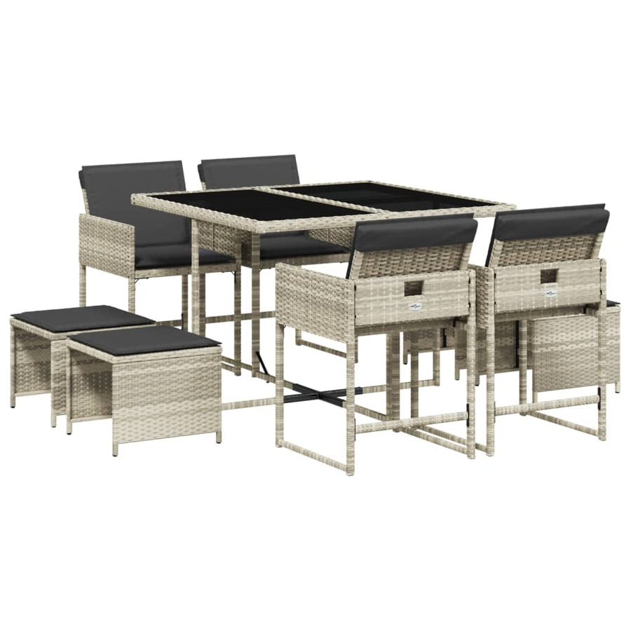 -Delige Tuinset Met Kussens Poly Rattan Lichtgrijs Glas 9