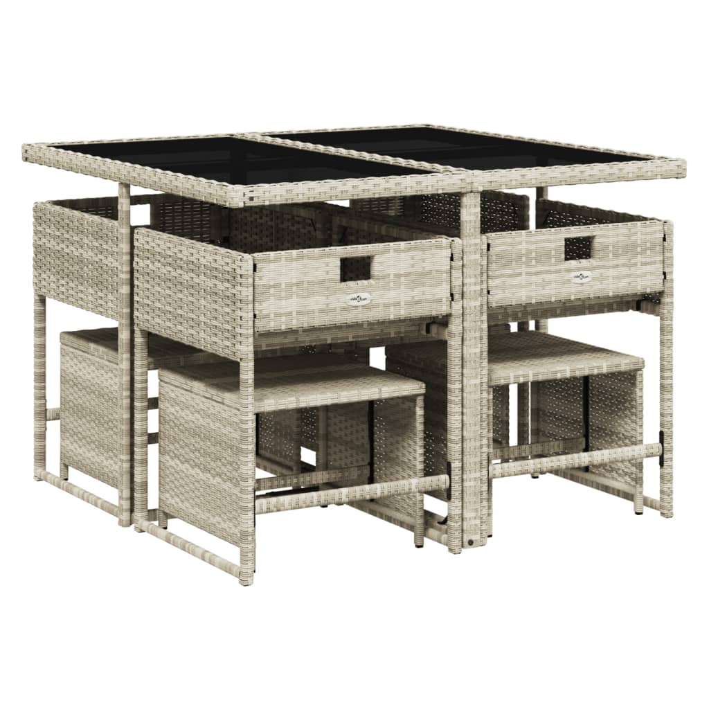 -Delige Tuinset Met Kussens Poly Rattan Lichtgrijs Glas 9