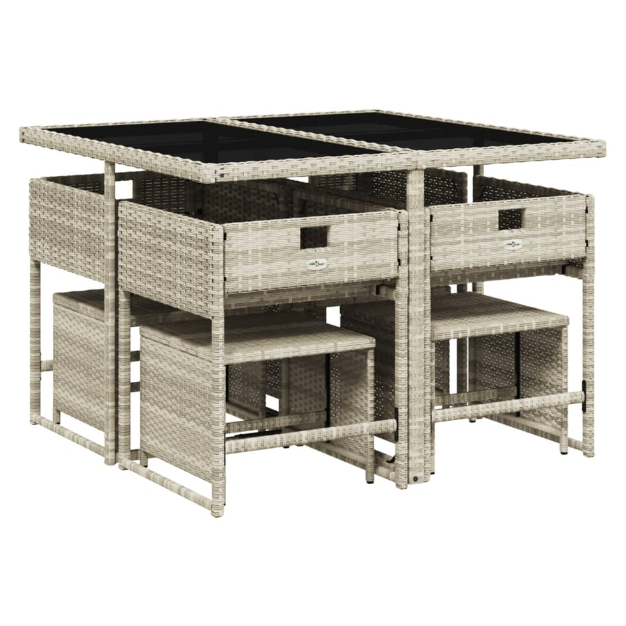 -Delige Tuinset Met Kussens Poly Rattan Lichtgrijs Glas 9