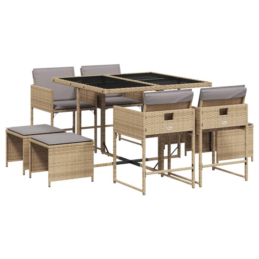 9-Delige Tuinset Met Kussens Poly Rattan Gemengd Beige