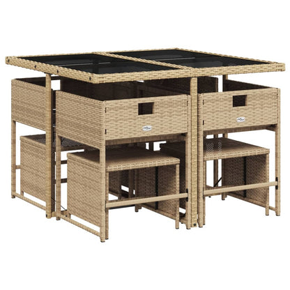 9-Delige Tuinset Met Kussens Poly Rattan Gemengd Beige
