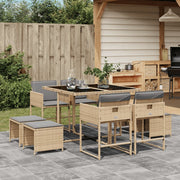 Tuinset 9-delig poly rattan gemengd beige