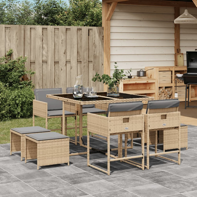 9-Delige Tuinset Met Kussens Poly Rattan Gemengd Beige