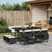 Tuinset 11-delig poly rattan zwart met kussens