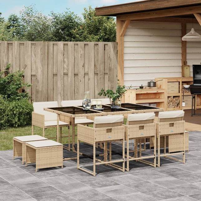 11-delige Tuinset met kussens poly rattan beige