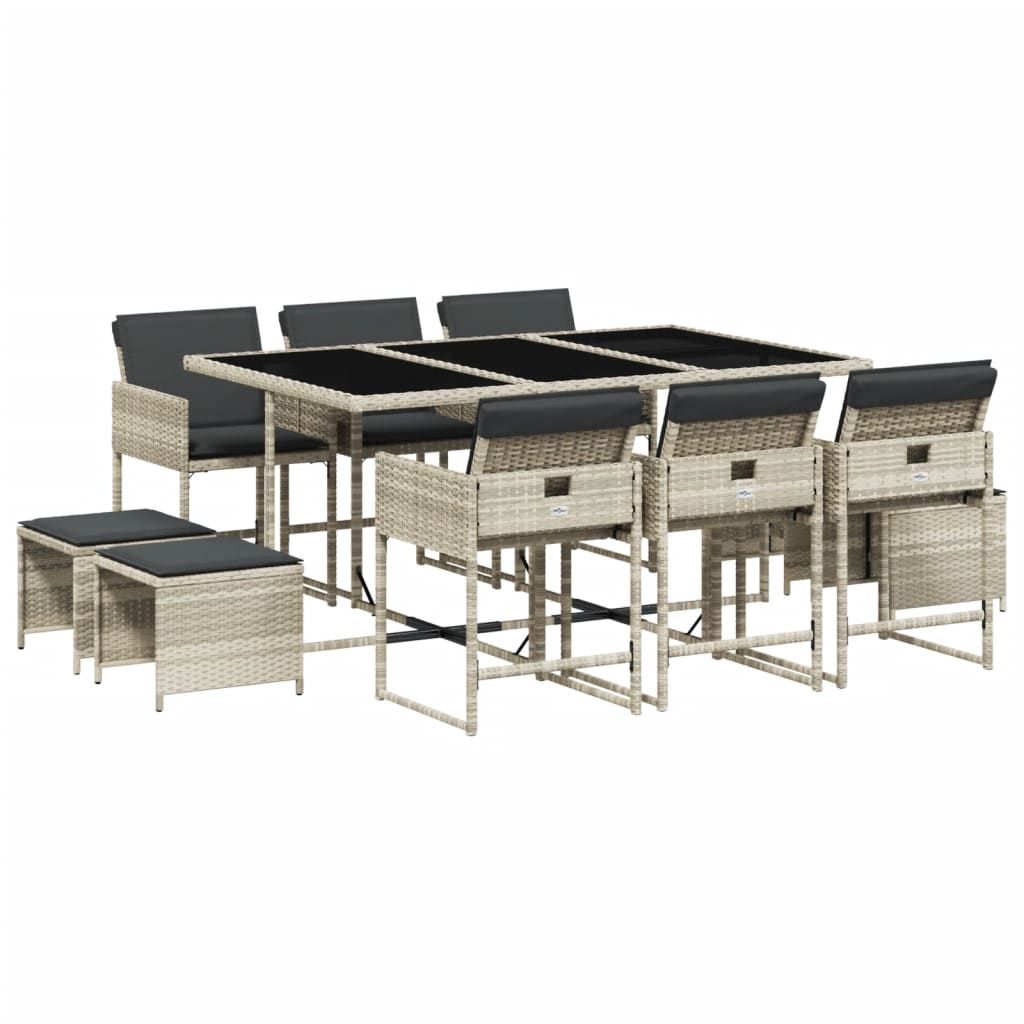 -Delige Tuinset Met Kussens Poly Rattan Lichtgrijs Glas 11
