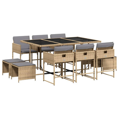 11-Delige Tuinset Met Kussens Poly Rattan Gemengd Beige