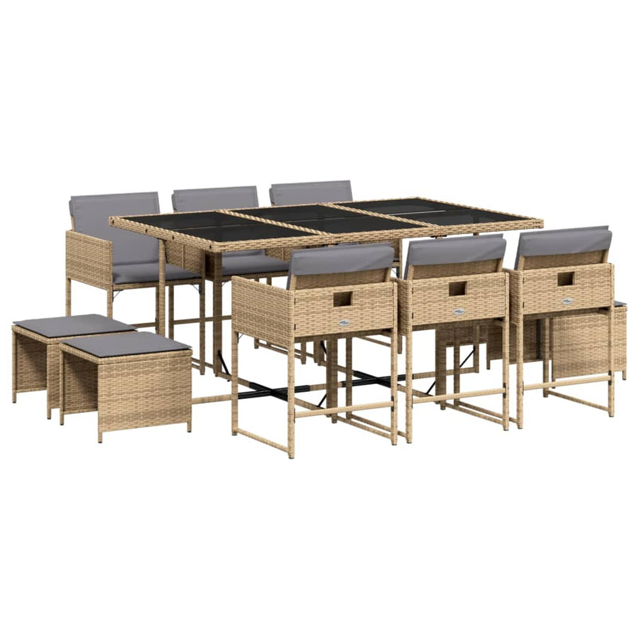 11-Delige Tuinset Met Kussens Poly Rattan Gemengd Beige