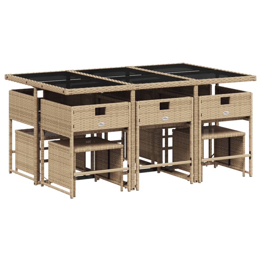 11-Delige Tuinset Met Kussens Poly Rattan Gemengd Beige
