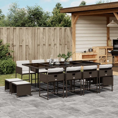 13-delige Tuinset met kussens poly rattan bruin