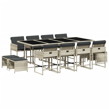 -Delige Tuinset Met Kussens Poly Rattan Lichtgrijs Glas 13