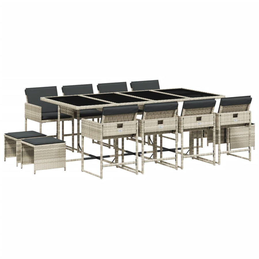 -Delige Tuinset Met Kussens Poly Rattan Lichtgrijs Glas 13