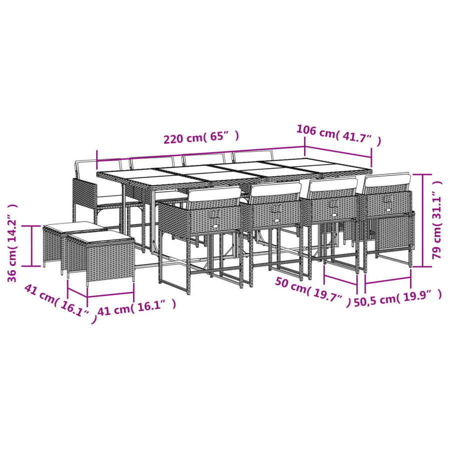 -Delige Tuinset Met Kussens Poly Rattan Lichtgrijs Glas 13