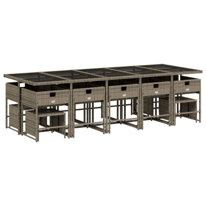 15-delige Tuinset met kussens poly rattan grijs