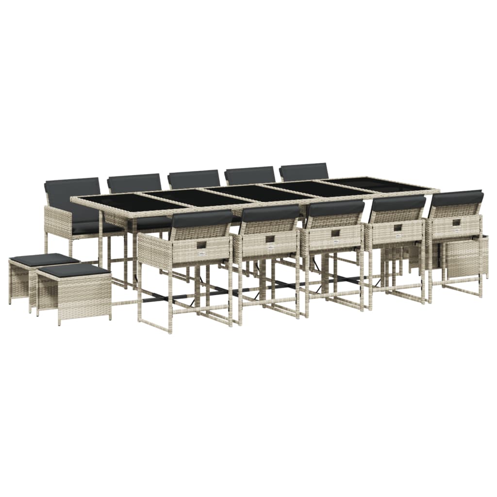 -Delige Tuinset Met Kussens Poly Rattan Lichtgrijs Glas 15