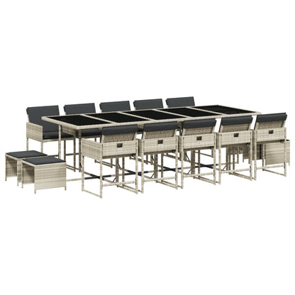 -Delige Tuinset Met Kussens Poly Rattan Lichtgrijs Glas 15
