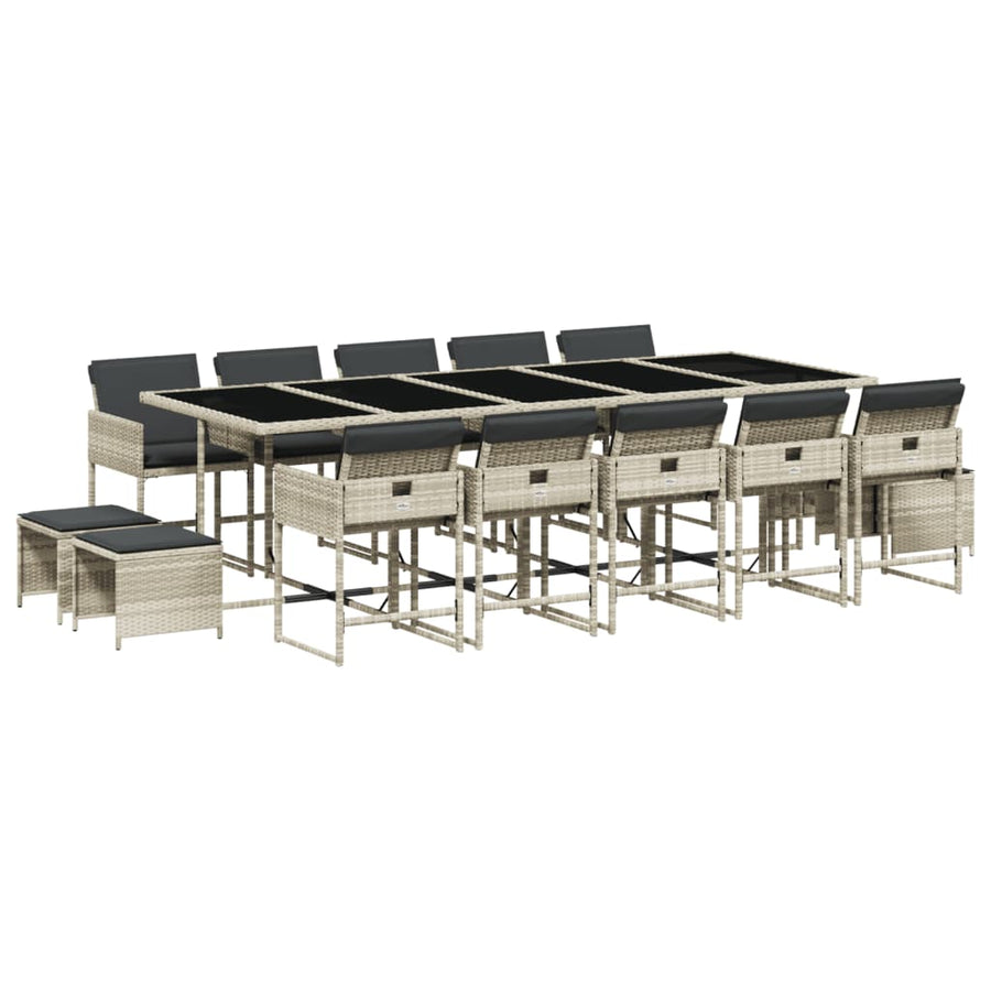 -Delige Tuinset Met Kussens Poly Rattan Lichtgrijs Glas 15