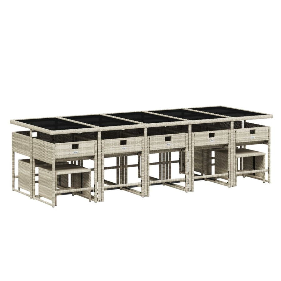 -Delige Tuinset Met Kussens Poly Rattan Lichtgrijs Glas 15