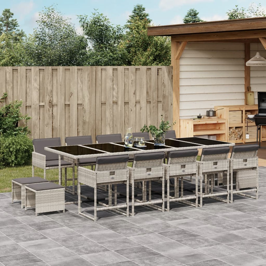 -Delige Tuinset Met Kussens Poly Rattan Lichtgrijs Glas 15