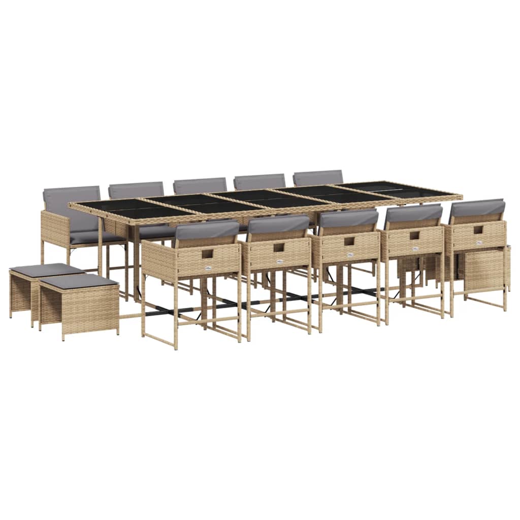 15-Delige Tuinset Met Kussens Poly Rattan 14 Gemengd beige Glas