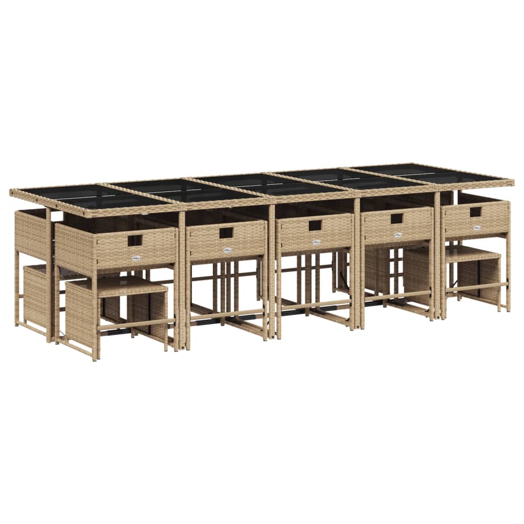 15-Delige Tuinset Met Kussens Poly Rattan 14 Gemengd beige Glas