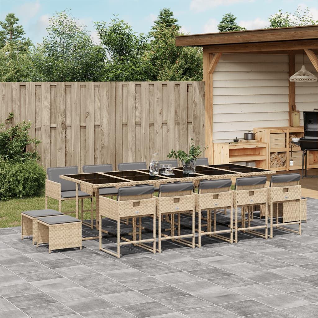 15-Delige Tuinset Met Kussens Poly Rattan 14 Gemengd beige Glas