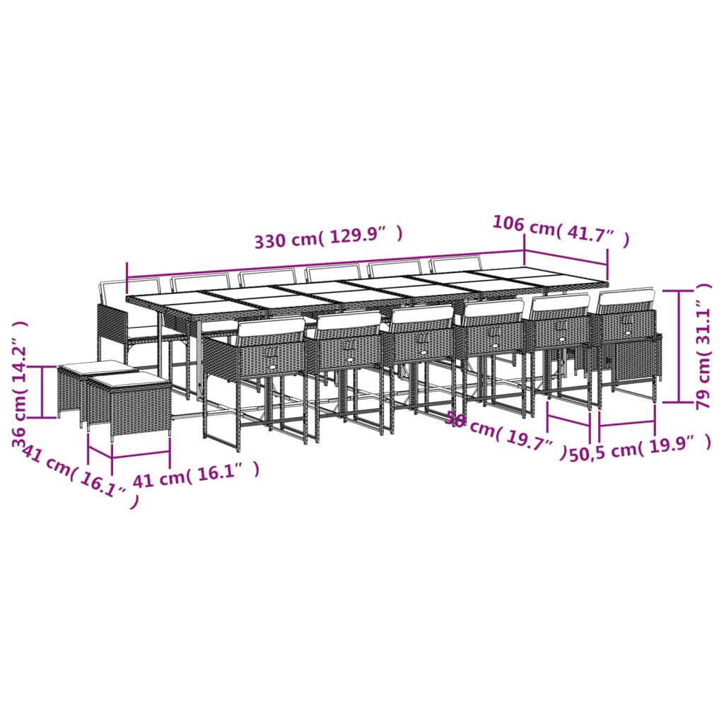 -Delige Tuinset Met Kussens Poly Rattan Lichtgrijs Glas 17