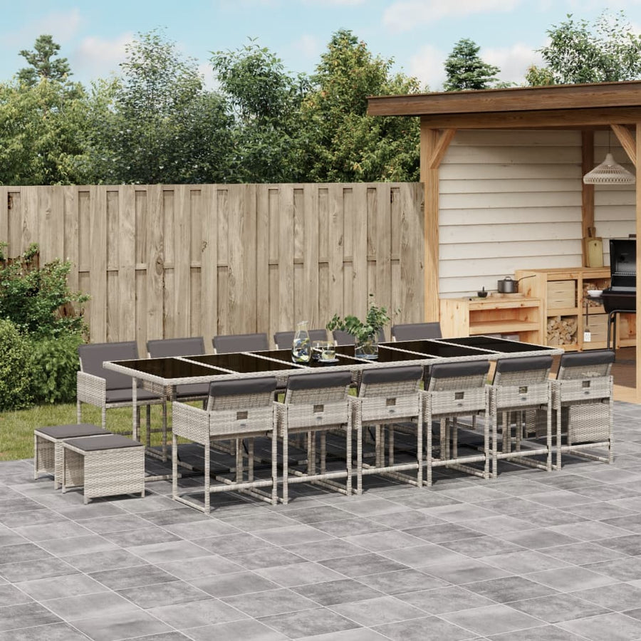 -Delige Tuinset Met Kussens Poly Rattan Lichtgrijs Glas 17