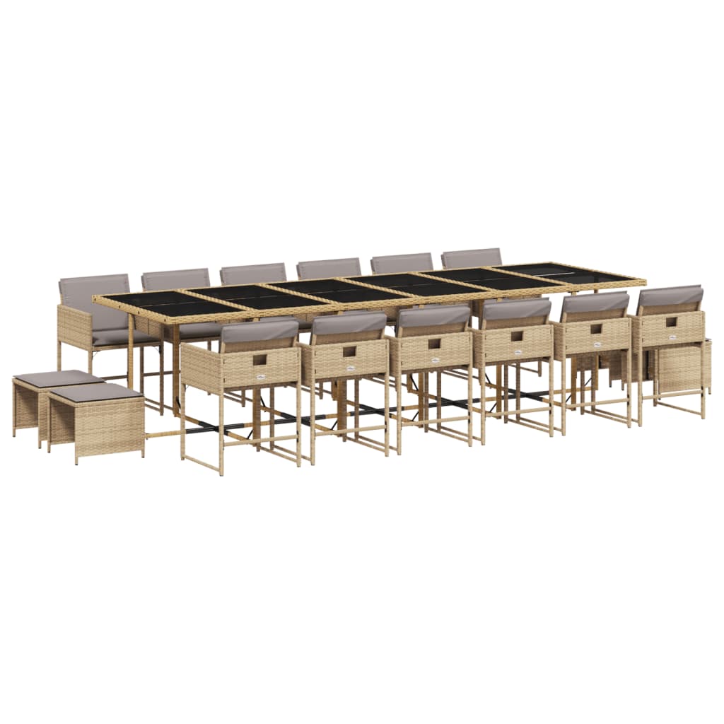 17-Delige Tuinset Met Kussens Poly Rattan Gemengd Beige