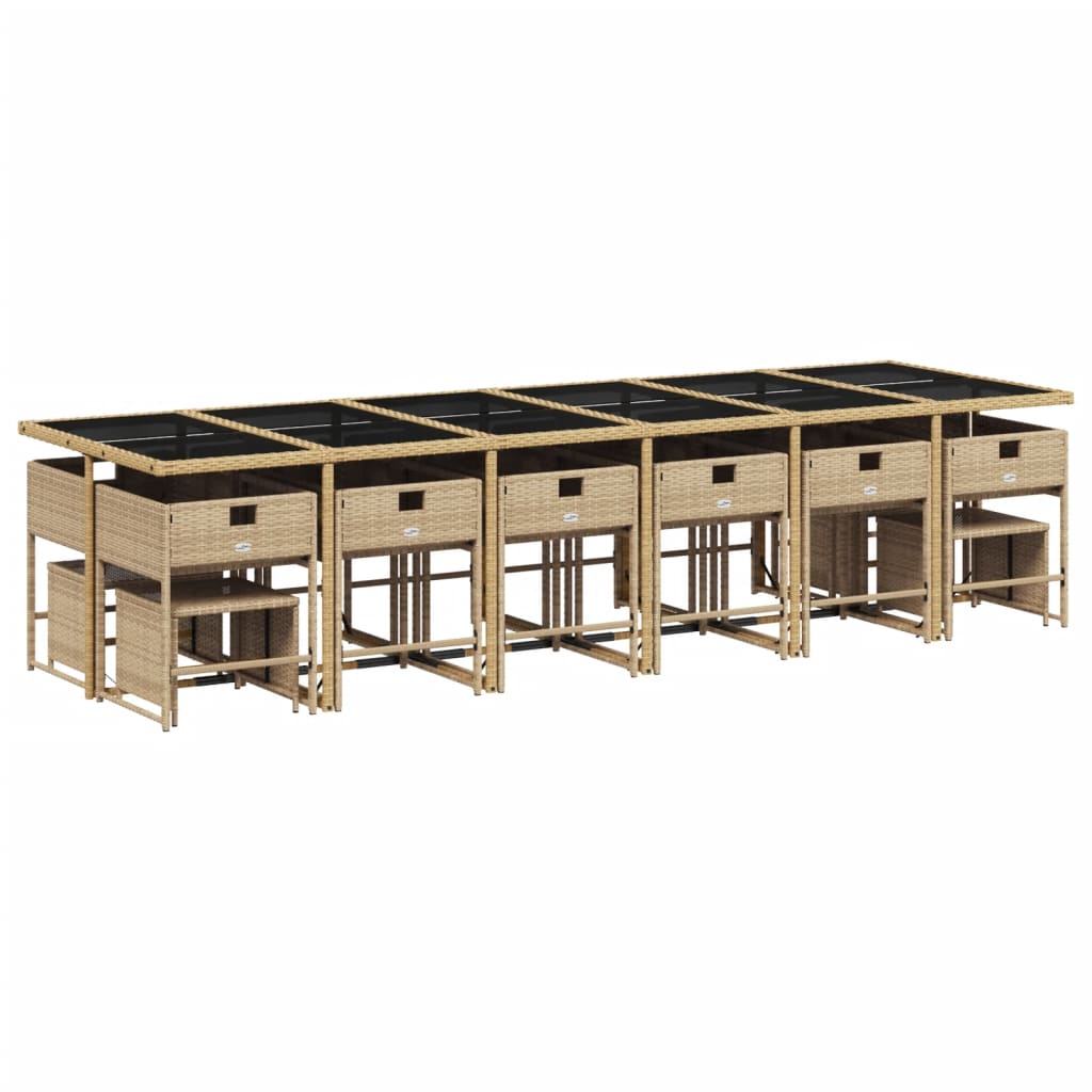 17-Delige Tuinset Met Kussens Poly Rattan Gemengd Beige