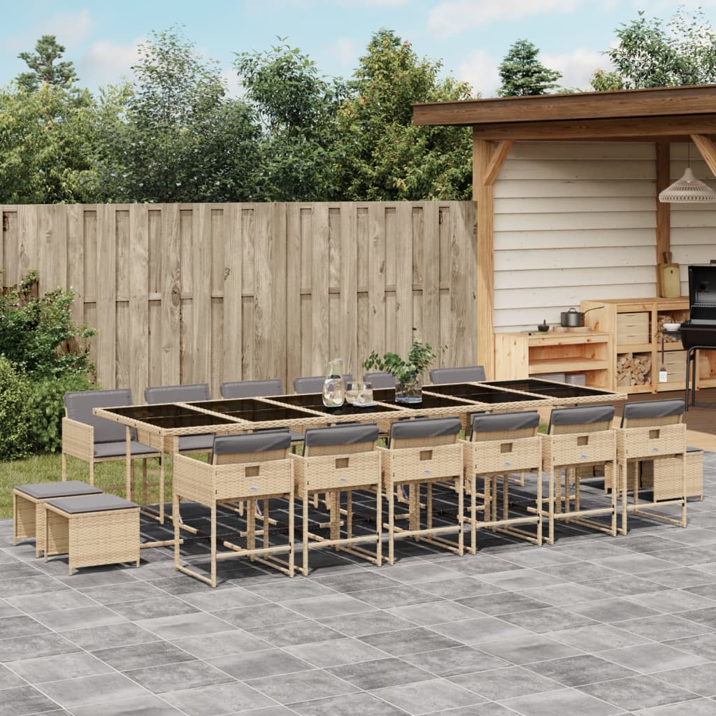 17-Delige Tuinset Met Kussens Poly Rattan Gemengd Beige