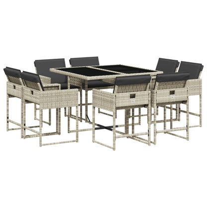 -Delige Tuinset Met Kussens Poly Rattan Lichtgrijs Glas 9