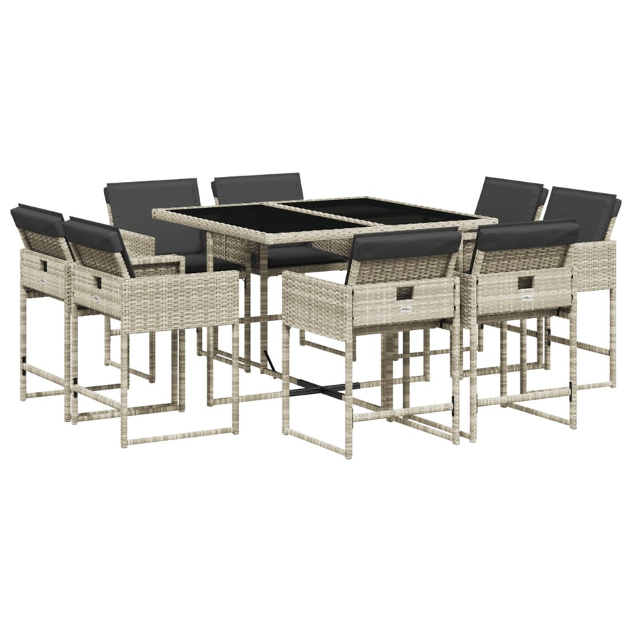 -Delige Tuinset Met Kussens Poly Rattan Lichtgrijs Glas 9
