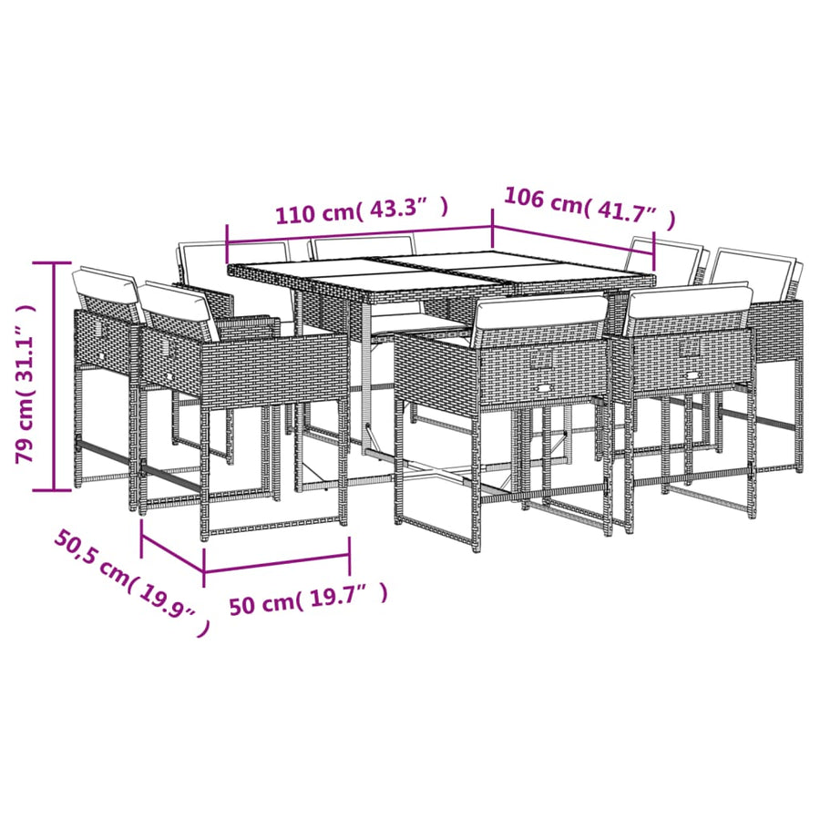 -Delige Tuinset Met Kussens Poly Rattan Lichtgrijs Glas 9