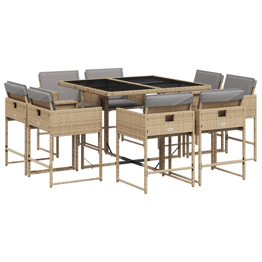 9-Delige Tuinset Met Kussens Poly Rattan Gemengd Beige
