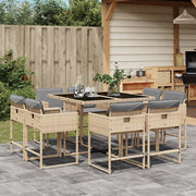 Tuinset 9-delig poly rattan gemengd beige met kussens