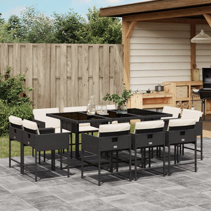 11-delige Tuinset met kussens poly rattan zwart