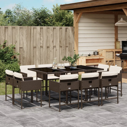 11-delige Tuinset met kussens poly rattan bruin