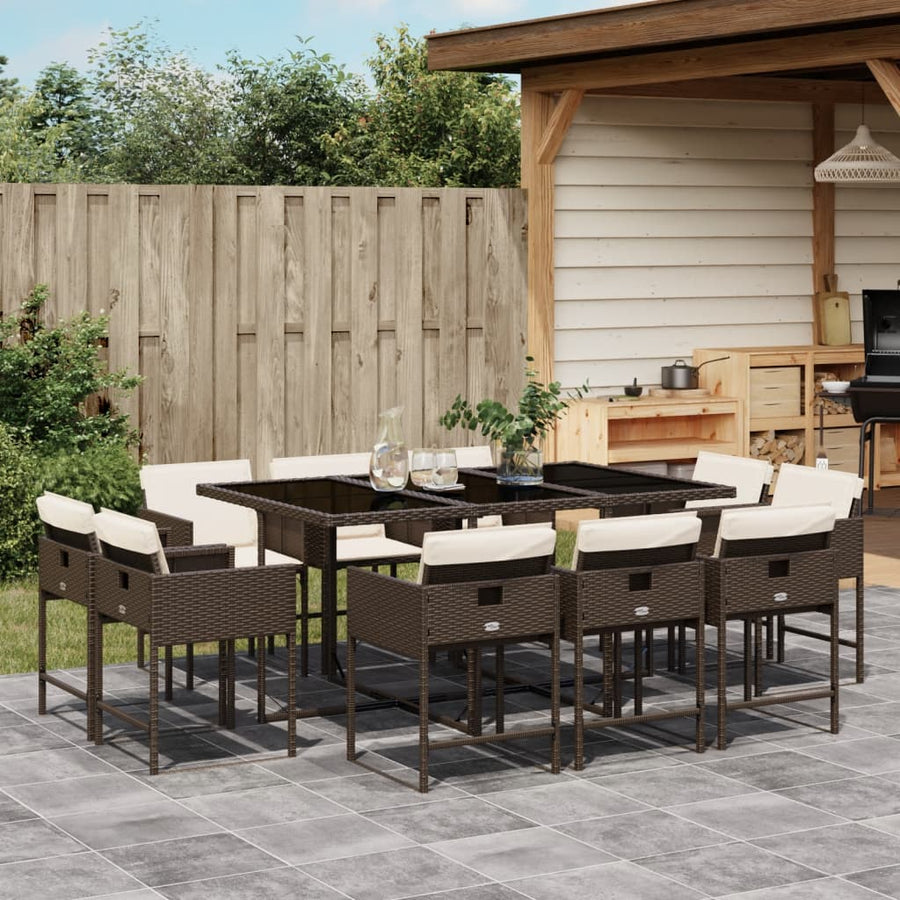 11-delige Tuinset met kussens poly rattan bruin