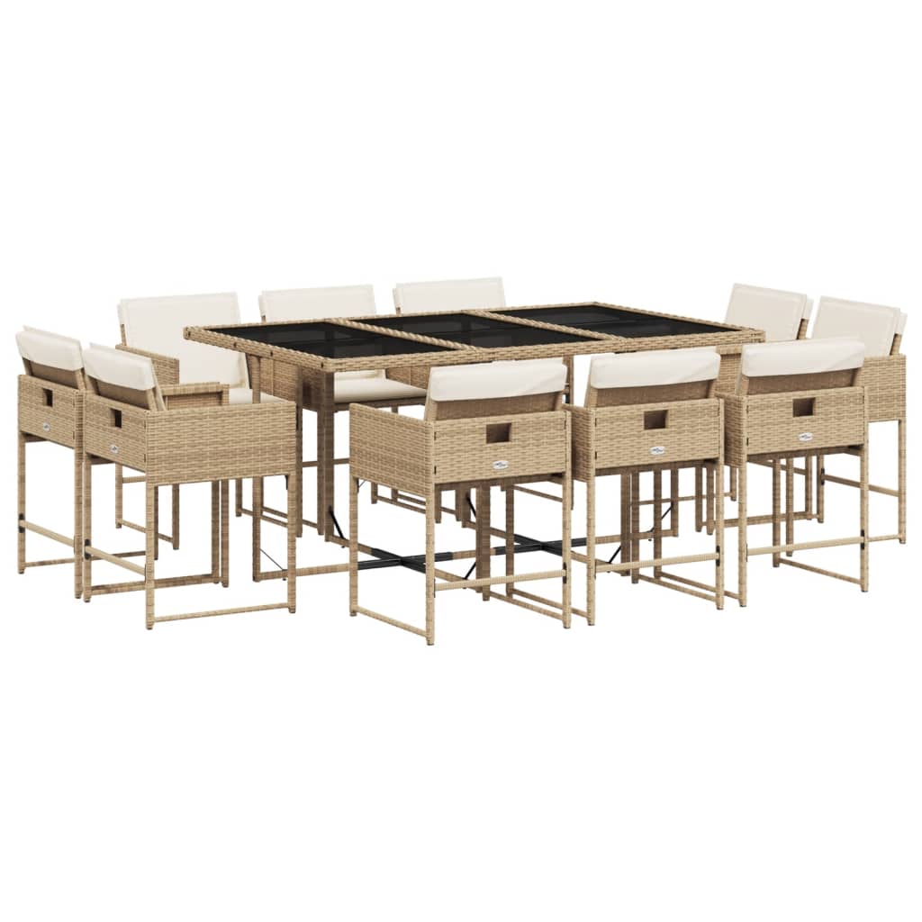 11-delige Tuinset met kussens poly rattan beige